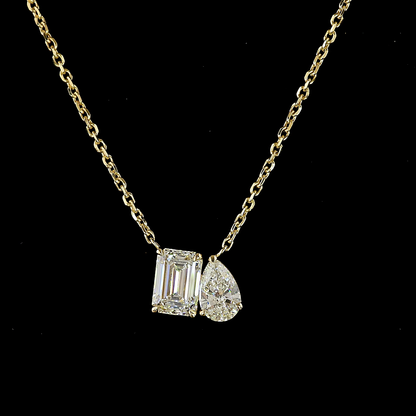 1.26 CTTW Emerald Lab Grown Diamond Toi et Moi Necklace Pendant 18" (E Color and VS1 Clarity)