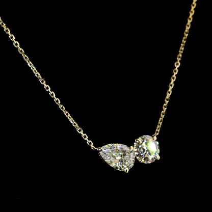 1.52 CTTW Pear Lab Grown Diamond Toi et Moi Necklace Pendant (F Color and VS1 Clarity)