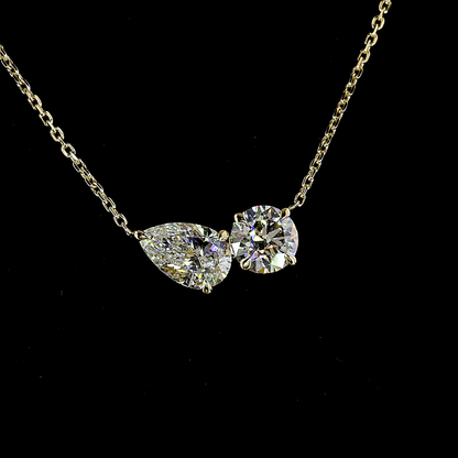 1.52 CTTW Pear Lab Grown Diamond Toi et Moi Necklace Pendant (F Color and VS1 Clarity)