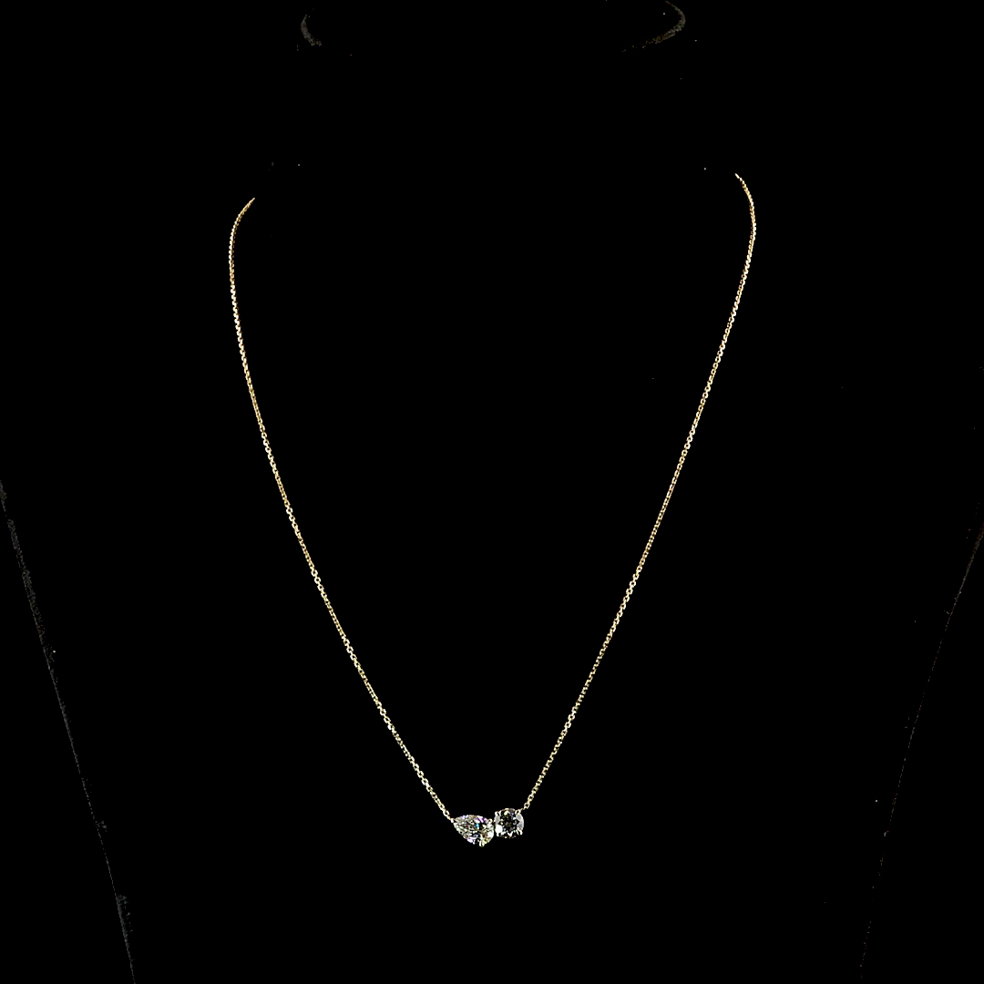 1.52 CTTW Pear Lab Grown Diamond Toi et Moi Necklace Pendant (F Color and VS1 Clarity)
