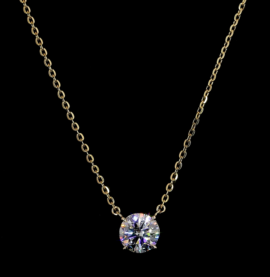 2.03 CT Round Lab Diamond Solitaire Necklace Pendant 18" 14k Yellow Gold (D Color and VS1 Clarity)