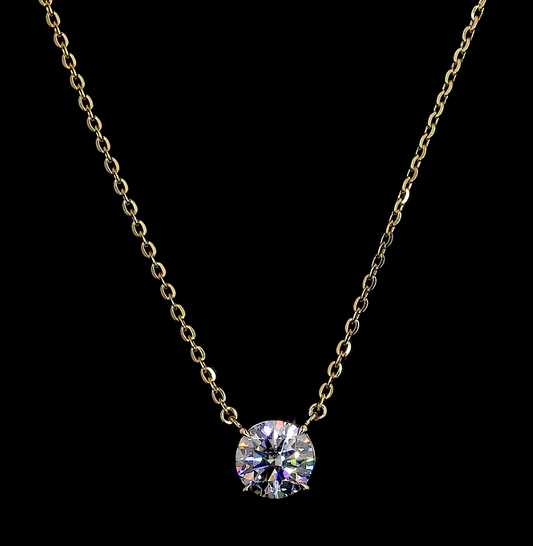 2.03 CT Round D VS1 Lab Diamond Solitaire Pendant 18" 14k Yellow Gold