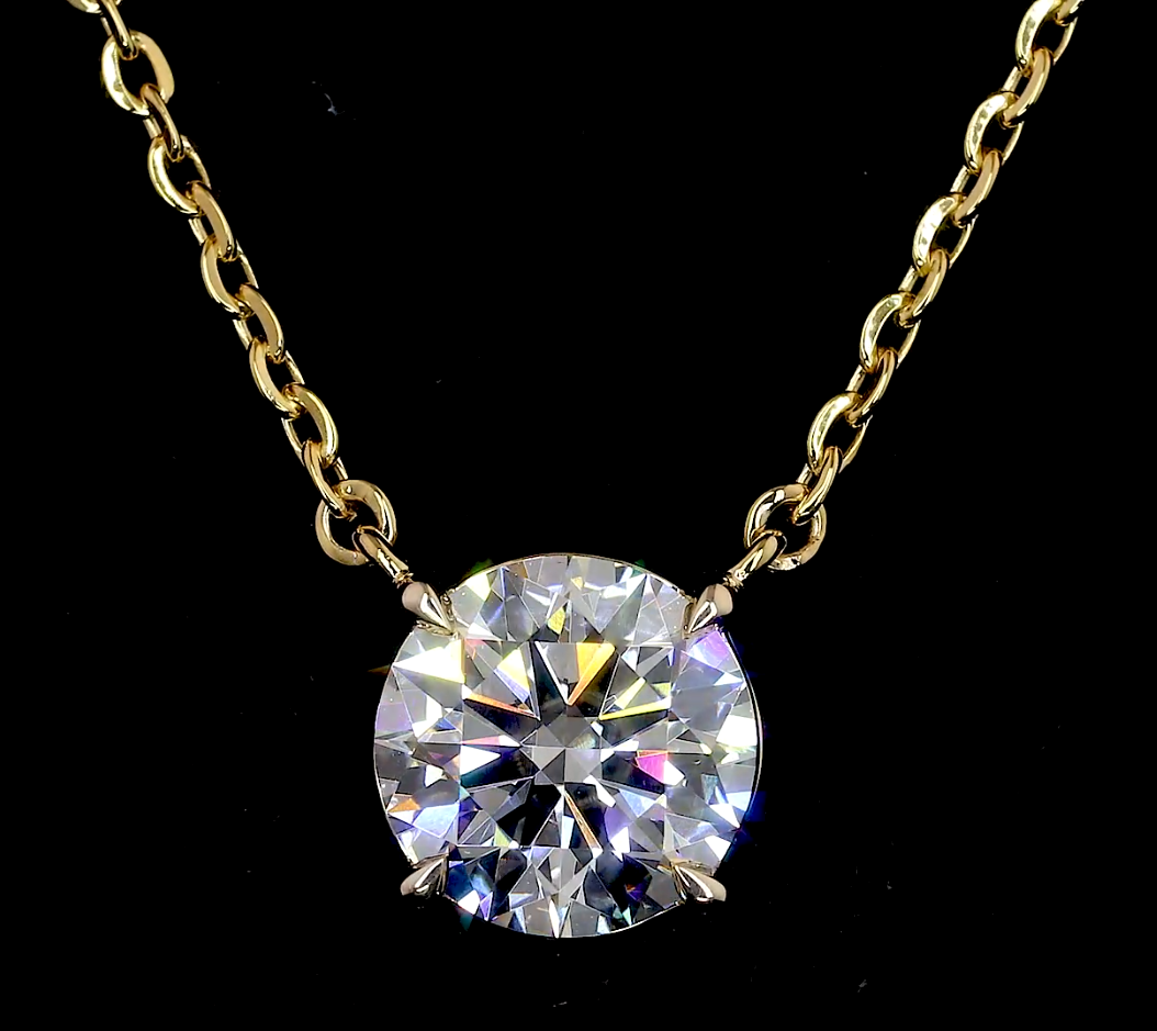 2.03 CT Round Lab Diamond Solitaire Necklace Pendant 18" 14k Yellow Gold (D Color and VS1 Clarity)
