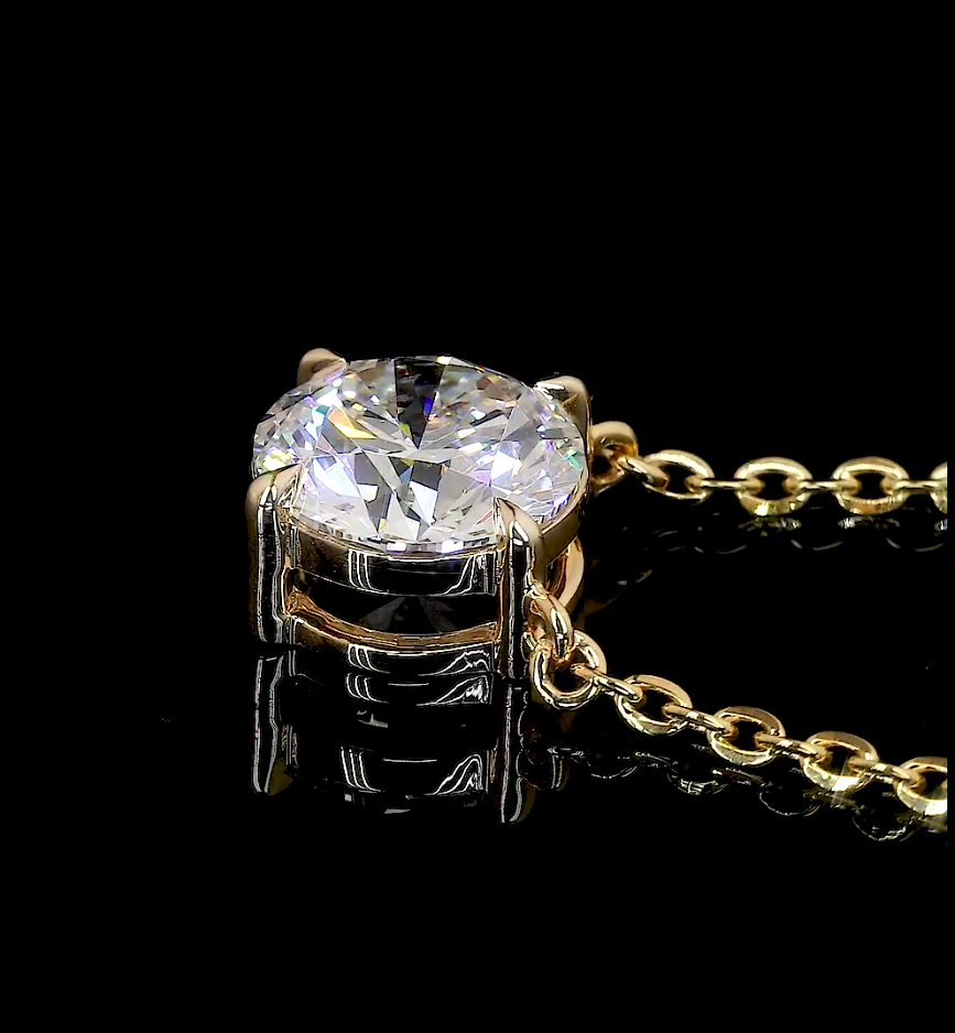 2.03 CT Round Lab Diamond Solitaire Necklace Pendant 18" 14k Yellow Gold (D Color and VS1 Clarity)