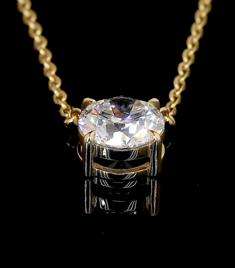 2.03 CT Round Lab Diamond Solitaire Necklace Pendant 18" 14k Yellow Gold (D Color and VS1 Clarity)