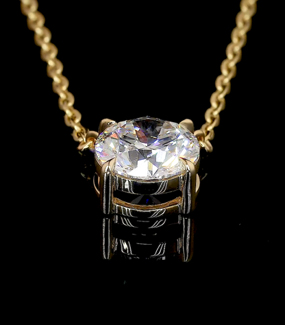 2.03 CT Round Lab Diamond Solitaire Necklace Pendant 18" 14k Yellow Gold (D Color and VS1 Clarity)