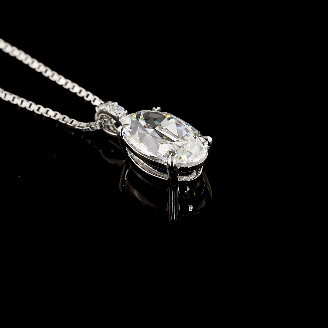 2.07 CTTW Antique Oval Lab Grown Diamond Antique Oval Necklace Pendant 18" (E Color and VVS2 Clarity)