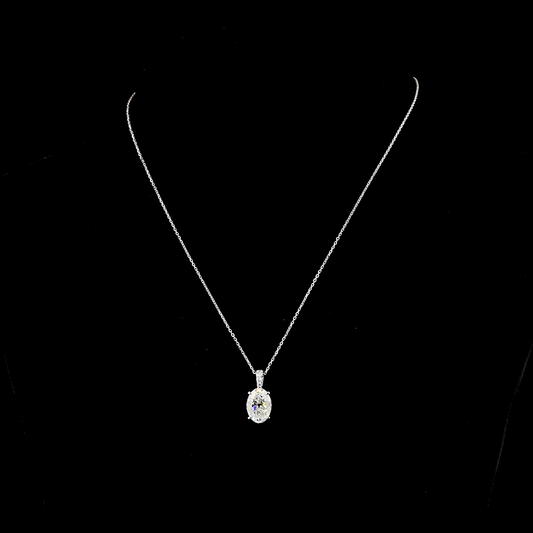 3.11 CTTW Antique Oval Lab Diamond Antique Oval Necklace Pendant 18" 14k White Gold E Color and VVS2 Clarity jewelry-spot-usa