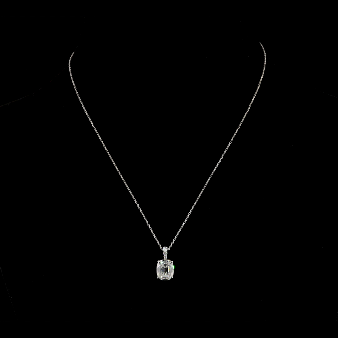 3.11 CTTW Antique Cushion Lab Diamond Antique Cushion Necklace Pendant 18" 14k White Gold E Color and VS1 Clarity jewelry-spot-usa