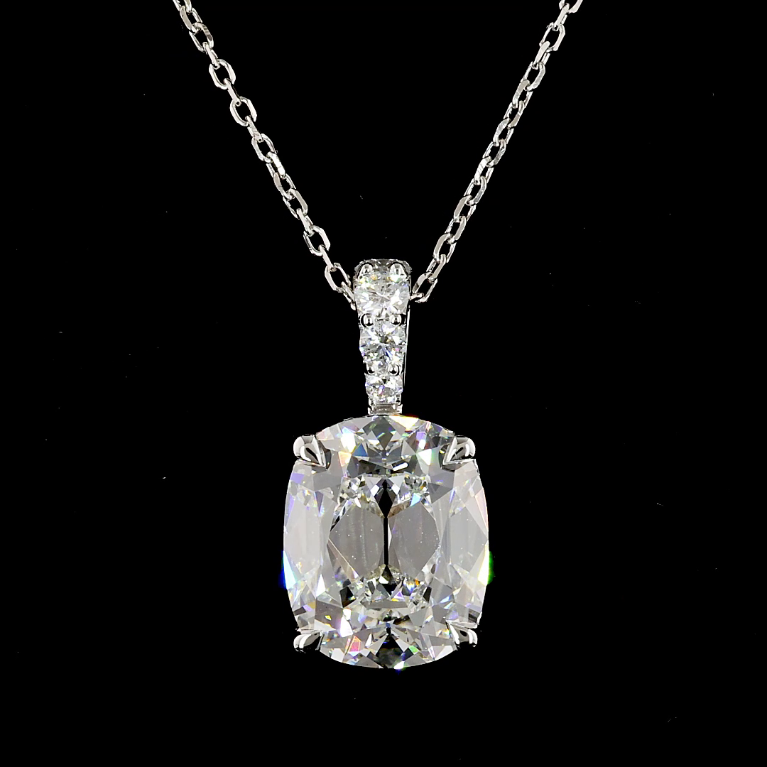 3.11 CTTW Antique Cushion Lab Diamond Antique Cushion Necklace Pendant 18" 14k White Gold E Color and VS1 Clarity jewelry-spot-usa