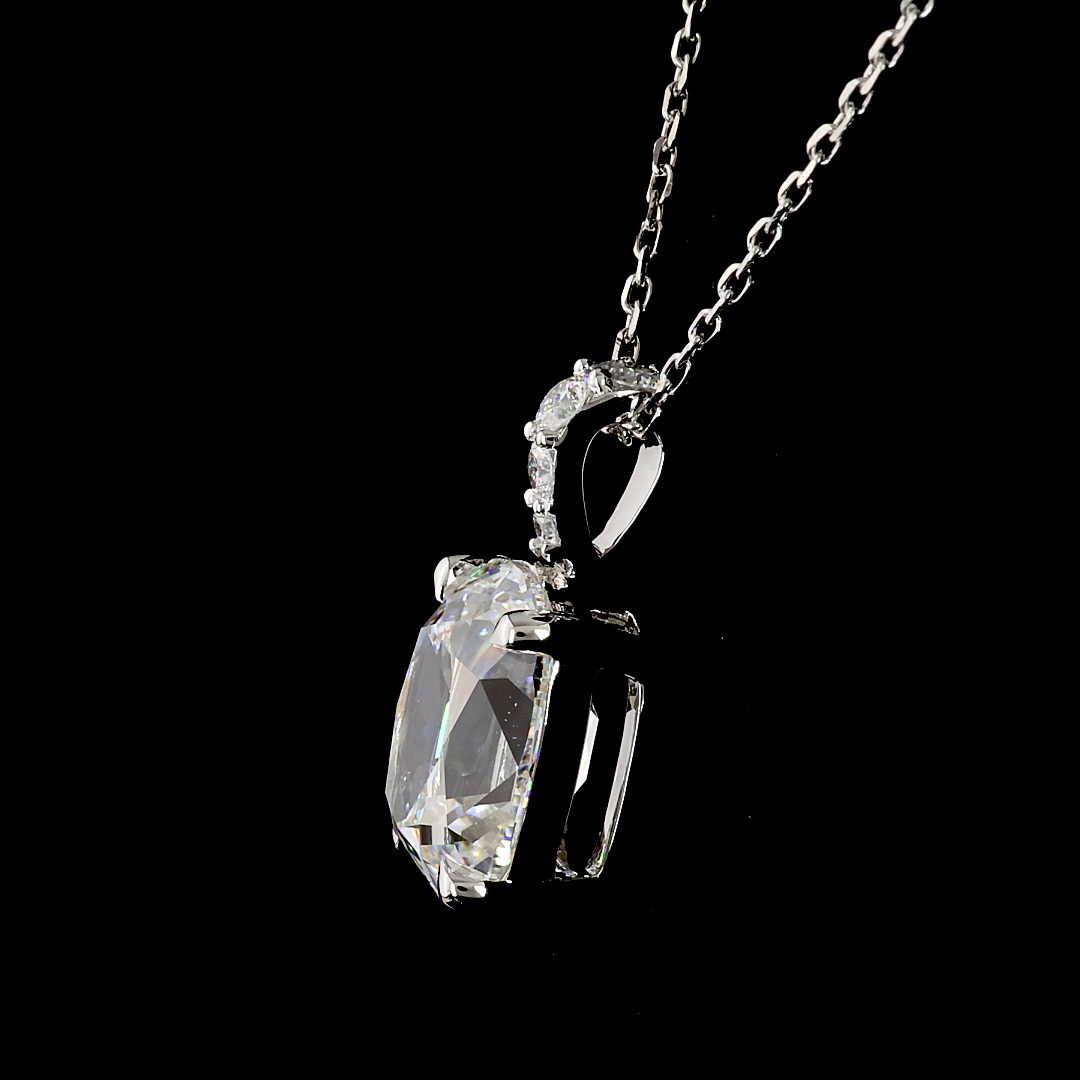 3.11 CTTW Antique Cushion Lab Diamond Antique Cushion Necklace Pendant 18" 14k White Gold E Color and VS1 Clarity jewelry-spot-usa
