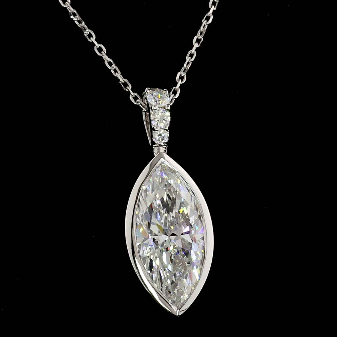 2.62 CTTW Marquise Lab Grown Diamond Marquise Necklace Pendant 18" (E Color and VS1 Clarity)