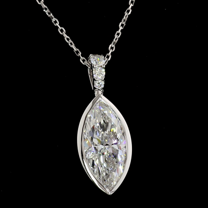 2.62 CTTW Marquise Lab Grown Diamond Marquise Necklace Pendant 18" (E Color and VS1 Clarity)
