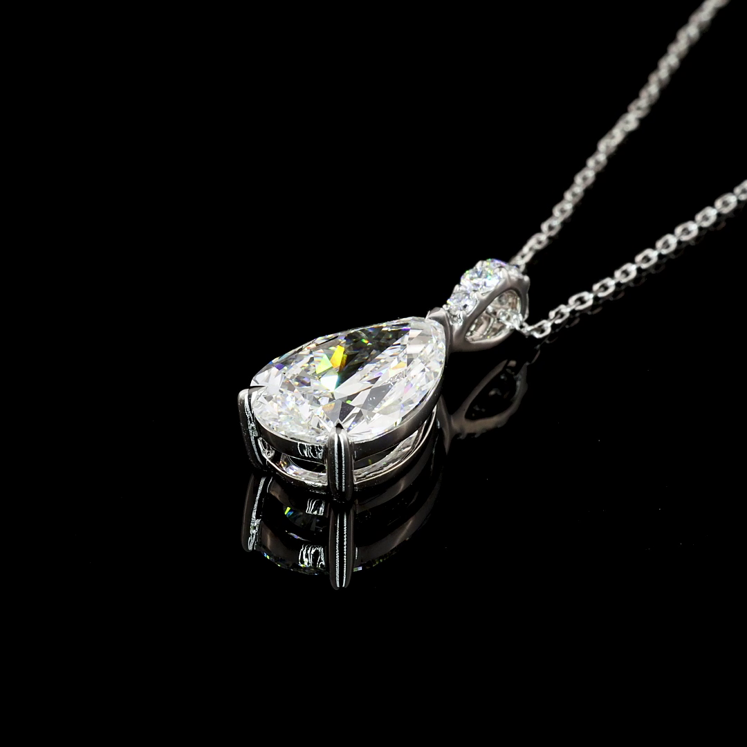2.67 CTTW Pear Lab Diamond Pear Necklace Pendant 18" 14k White Gold (F Color and VVS2 Clarity)
