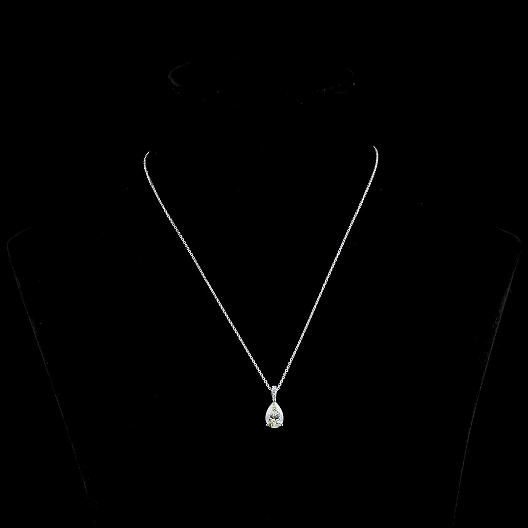 1.86 CTTW Pear Lab Diamond Pear Necklace Pendant 18" 14k White Gold J Color and VS1 Clarity jewelry-spot-usa
