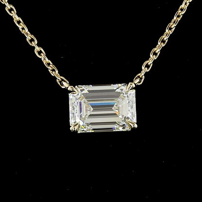1.00 CT Emerald Lab Diamond Solitaire Necklace Pendant 18" 14k Yellow Gold D/E Color and VS2/VVS2 Clarity jewelry-spot-usa