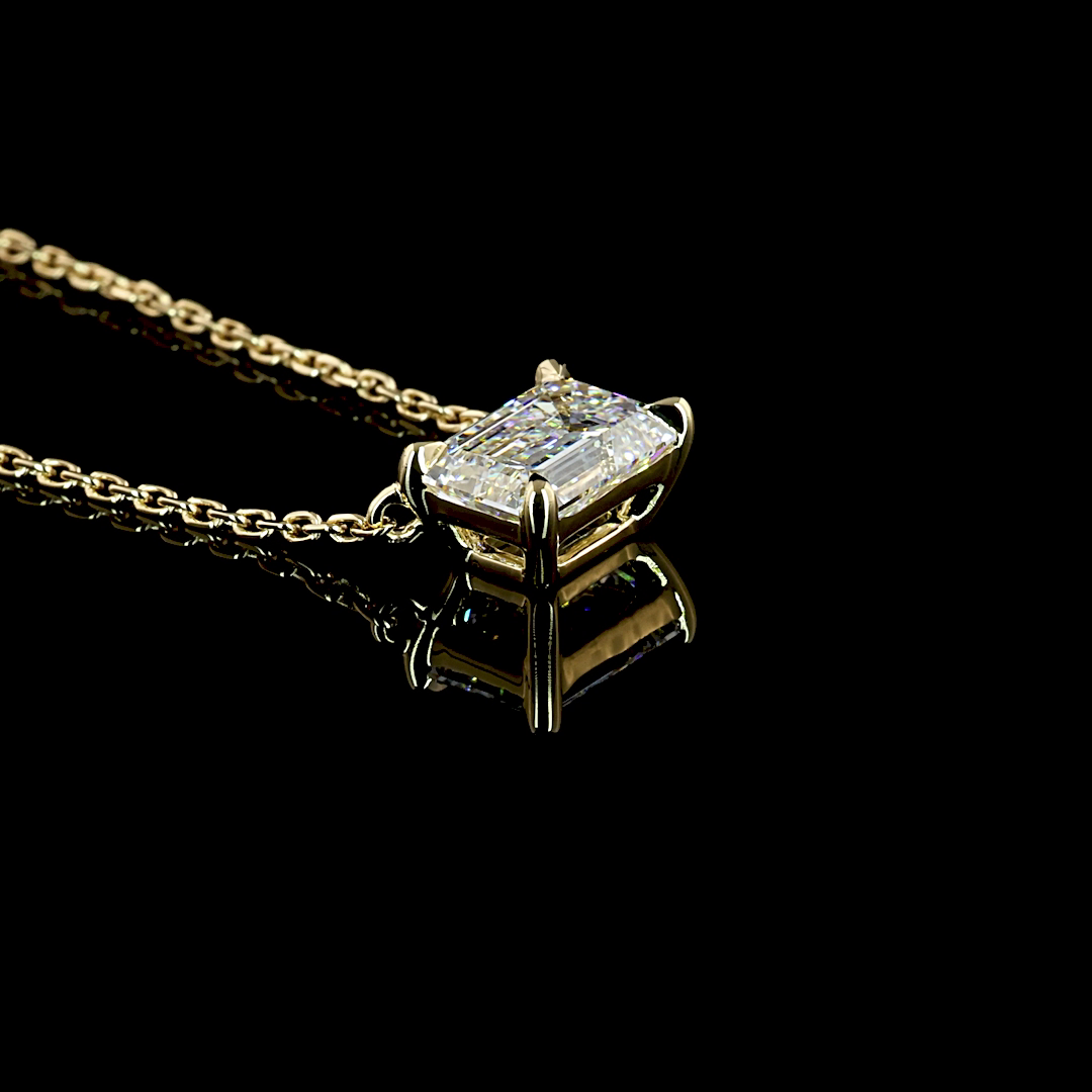 1.00 CT Emerald Lab Diamond Solitaire Necklace Pendant 18" 14k Yellow Gold D/E Color and VS2/VVS2 Clarity jewelry-spot-usa