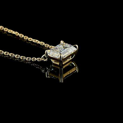 1.00 CT Emerald Lab Diamond Solitaire Necklace Pendant 18" 14k Yellow Gold D/E Color and VS2/VVS2 Clarity jewelry-spot-usa