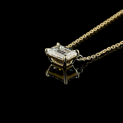 1.00 CT Emerald Lab Diamond Solitaire Necklace Pendant 18" 14k Yellow Gold D/E Color and VS2/VVS2 Clarity jewelry-spot-usa