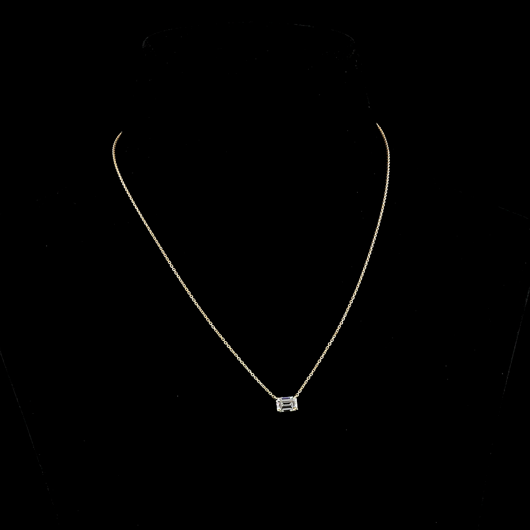 1.00 CT Emerald Lab Diamond Solitaire Necklace Pendant 18" 14k Yellow Gold D/E Color and VS2/VVS2 Clarity jewelry-spot-usa