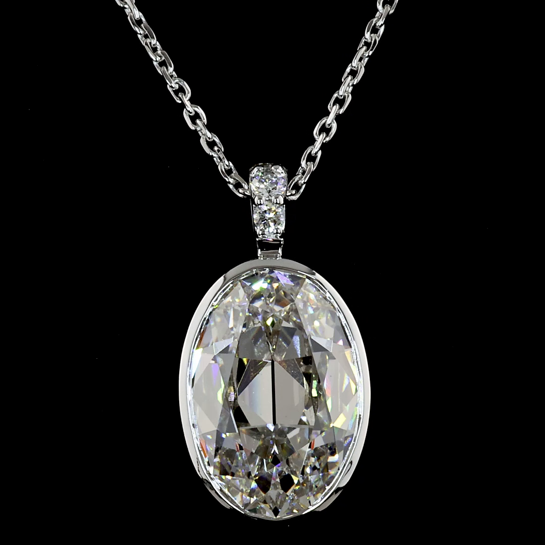 3.48 CTTW Antique Oval Lab Diamond Antique Oval Necklace Pendant 18" 14k White Gold F Color and VS1 Clarity jewelry-spot-usa