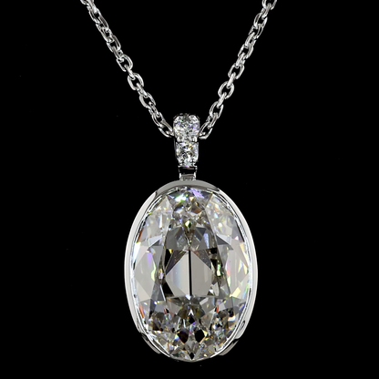 3.48 CTTW Antique Oval Lab Diamond Antique Oval Necklace Pendant 18" 14k White Gold F Color and VS1 Clarity jewelry-spot-usa