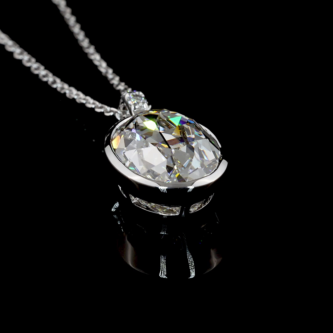 3.48 CTTW Antique Oval Lab Diamond Antique Oval Necklace Pendant 18" 14k White Gold F Color and VS1 Clarity jewelry-spot-usa