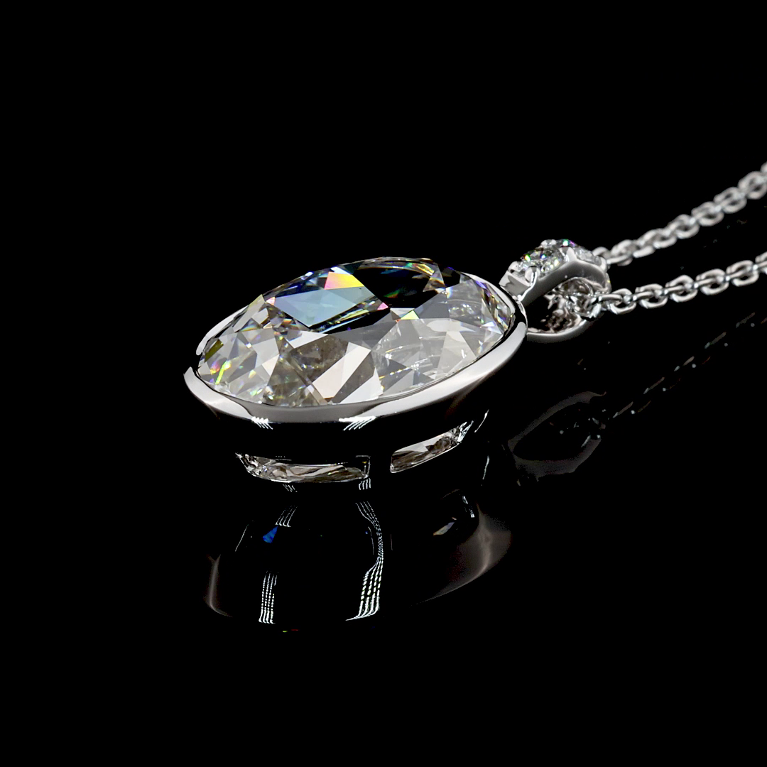 3.48 CTTW Antique Oval Lab Diamond Antique Oval Necklace Pendant 18" 14k White Gold F Color and VS1 Clarity jewelry-spot-usa