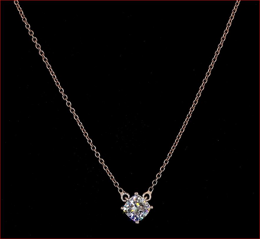 0.76 CT Cushion Lab Diamond Solitaire Necklace Pendant 18" (F Color and VS2 Clarity)