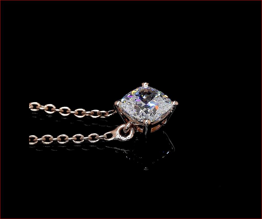 0.76 CT Square Cushion Brilliant Lab Grown Diamond Solitaire Necklace Pendant (F Color and VS2 Clarity)
