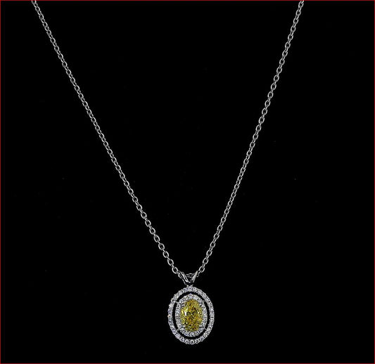 0.89 CTTW Oval Lab Diamond Double Halo Necklace Pendant (VS2 Clarity)