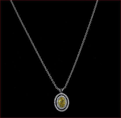 0.84 CTTW Oval Lab Grown Diamond Double Halo Necklace Pendant (VS2 Clarity)