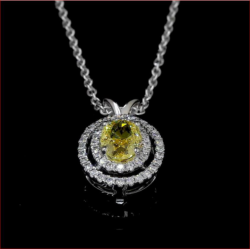 0.84 CTTW Oval Lab Grown Diamond Double Halo Necklace Pendant (VS2 Clarity)