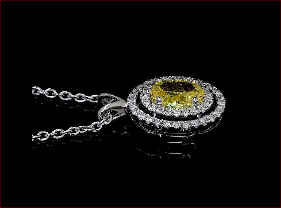 0.89 CTTW Oval Lab Diamond Double Halo Necklace Pendant (VS2 Clarity)