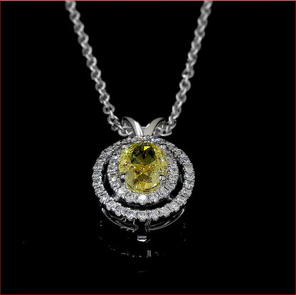 0.89 CTTW Oval Lab Diamond Double Halo Necklace Pendant (VS2 Clarity)