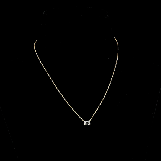 1.02 CT Emerald Lab Diamond Solitaire Necklace Pendant 18" 14k Yellow Gold (E Color and VVS2 Clarity)