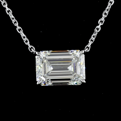 2.02 CT Emerald Lab Diamond Solitaire Necklace Pendant 18" (F Color and VS1 Clarity)