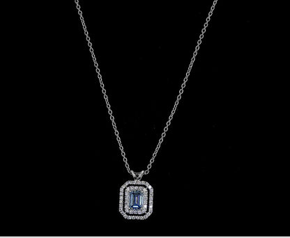 0.74 CTTW Emerald Lab Grown Diamond Double Halo Necklace Pendant (VVS2 Clarity)