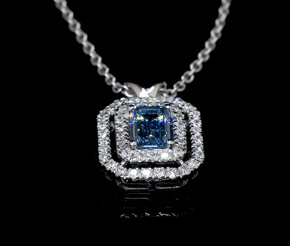 0.74 CTTW Emerald Lab Grown Diamond Double Halo Necklace Pendant (VVS2 Clarity)