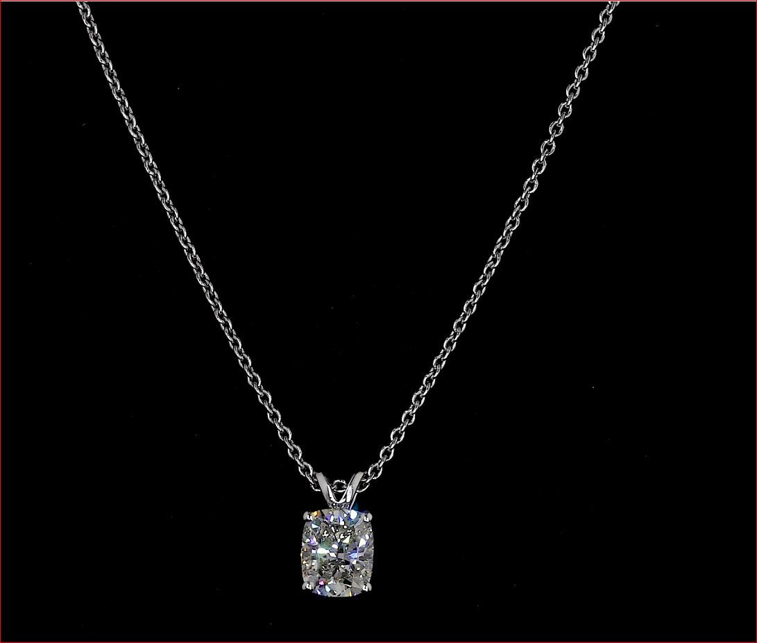 1.06 CT Cushion Modified Lab Diamond Solitaire Necklace Pendant 18" 14k White Gold H Color and VS1 Clarity jewelry-spot-usa