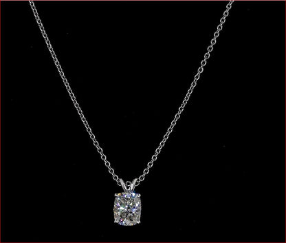 1.06 CT Cushion Modified Lab Diamond Solitaire Necklace Pendant 18" 14k White Gold H Color and VS1 Clarity jewelry-spot-usa