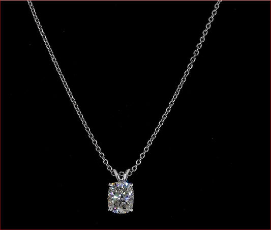 1.91 CT Cushion Lab Diamond Solitaire Necklace Pendant 18" 14k White Gold (H Color and VS1 Clarity)