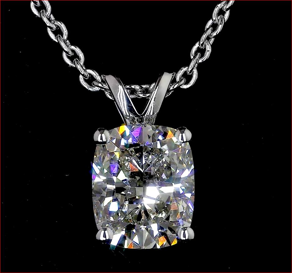 1.06 CT Cushion Modified Lab Diamond Solitaire Necklace Pendant 18" 14k White Gold H Color and VS1 Clarity jewelry-spot-usa