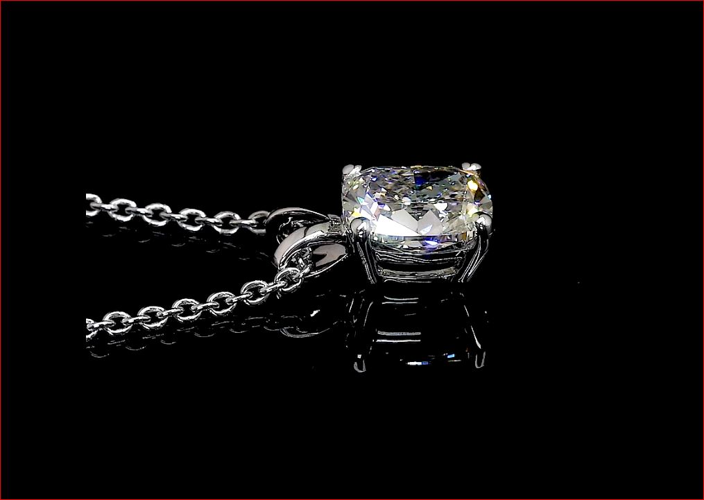 1.91 CT Cushion Lab Diamond Solitaire Necklace Pendant 18" 14k White Gold (H Color and VS1 Clarity)