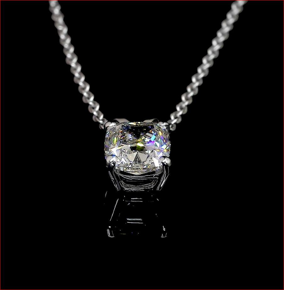 1.06 CT Cushion Modified Lab Diamond Solitaire Necklace Pendant 18" 14k White Gold H Color and VS1 Clarity jewelry-spot-usa