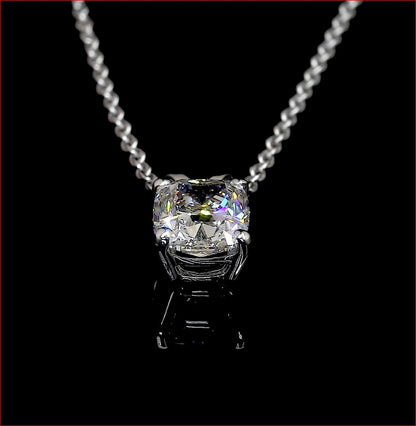 1.06 CT Cushion Modified Lab Diamond Solitaire Necklace Pendant 18" 14k White Gold H Color and VS1 Clarity jewelry-spot-usa