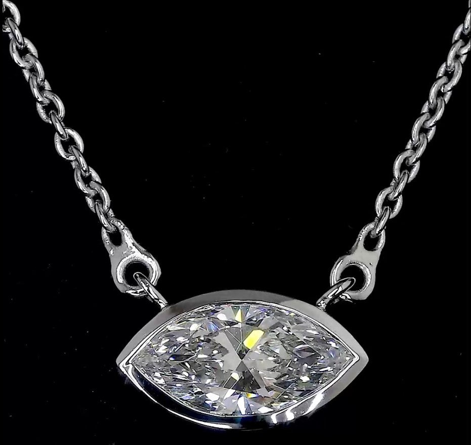 0.97 CT Marquise Lab Diamond Solitaire Necklace Pendant (F Color and VS2 Clarity)