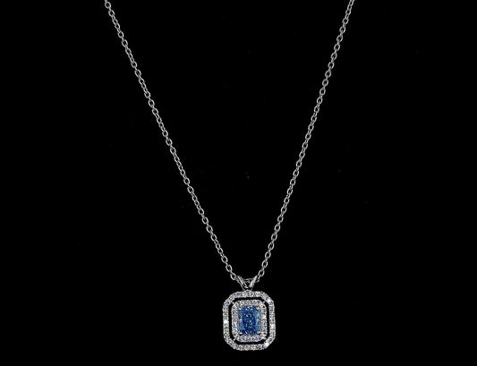 0.72 CTTW Radiant Lab Diamond Double Halo Necklace Pendant (VS2 Clarity)