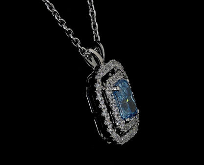 0.72 CTTW Radiant Lab Diamond Double Halo Necklace Pendant (VS2 Clarity)