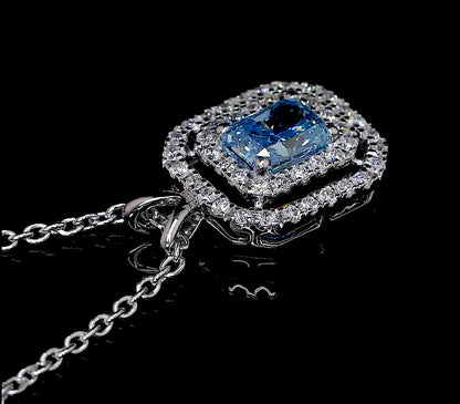 0.72 CTTW Radiant Lab Diamond Double Halo Necklace Pendant (VS2 Clarity)